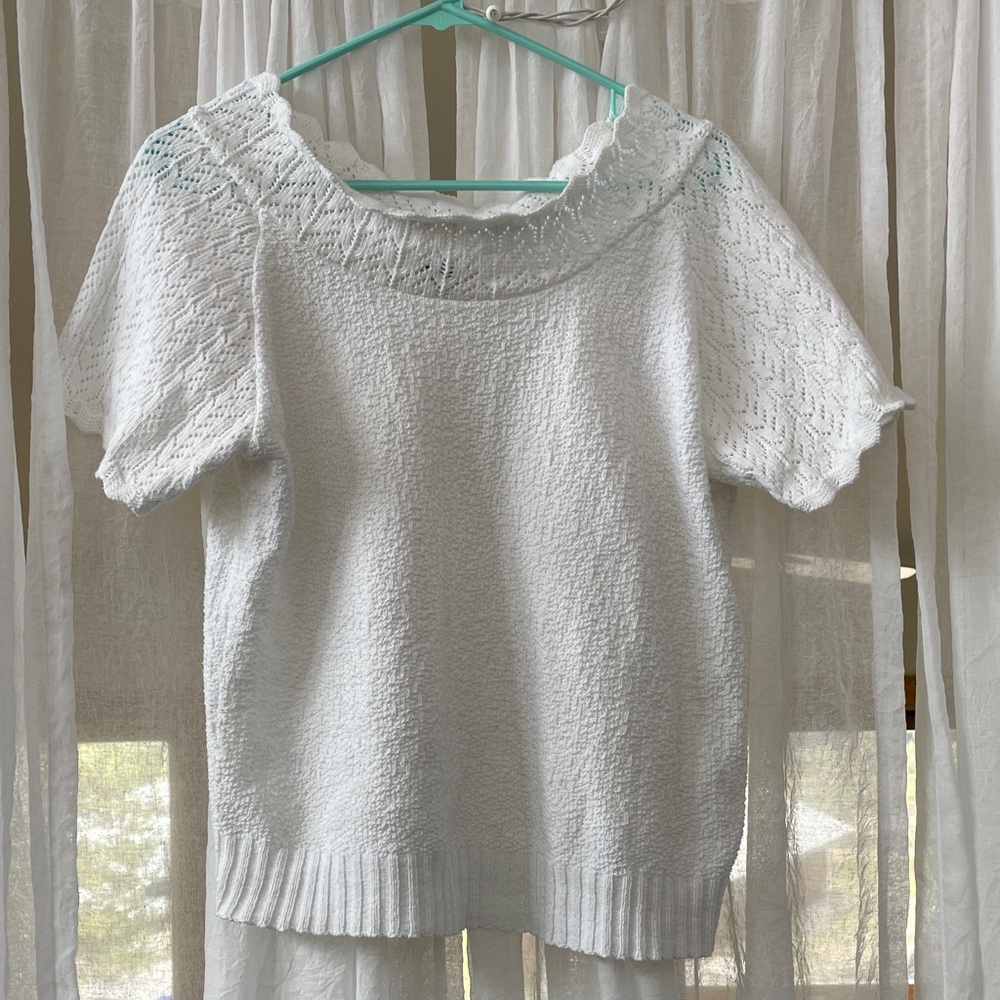 100% Cotton Made in the USA Vintage Knit Lace Crochet Top - Picture 5 of 5